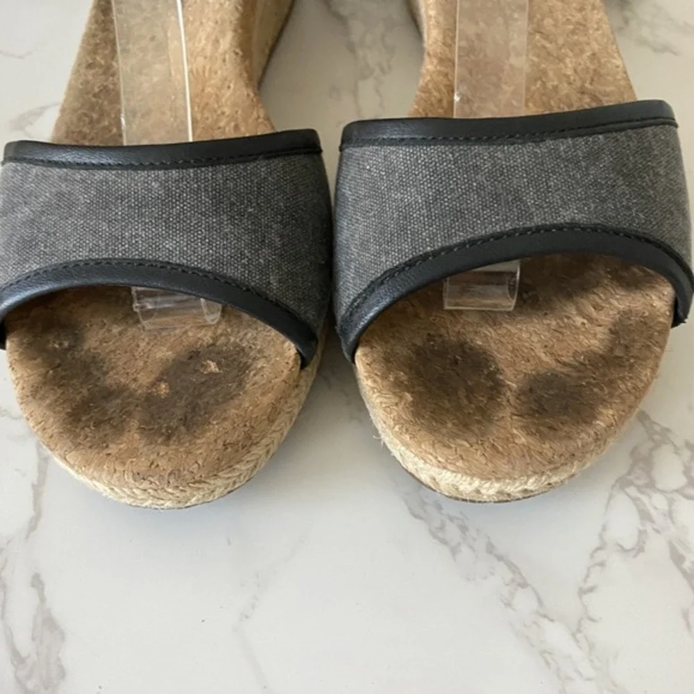 UGG Amell Canvas Sandals Sz 9 Grey‎ Black Ankle Tie Espadrilles Cork